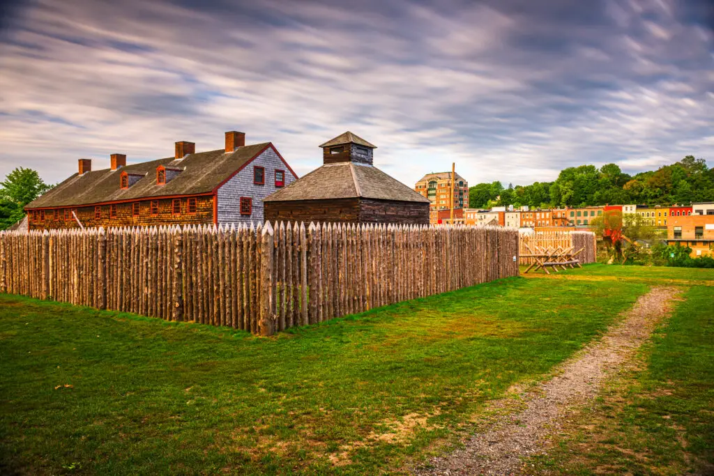 Augusta, Maine, USA at historic Fort Western in the morning.