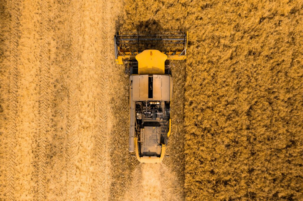 top-view-of-a-combine-harvester-harvesting-wheat-
