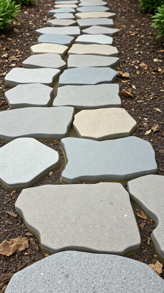 A path made of uniquely shaped and colored stepping stones