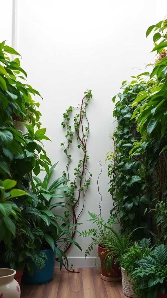 Indoor climbing plants against a wall