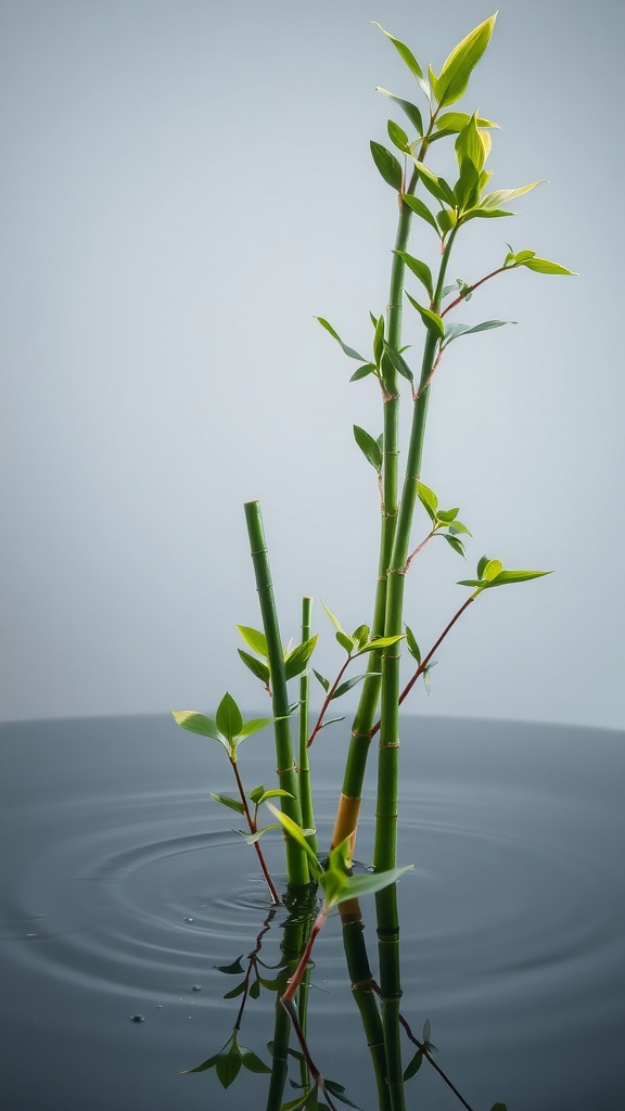 Lucky bamboo plants growing in water, symbolizing good fortune and serenity.