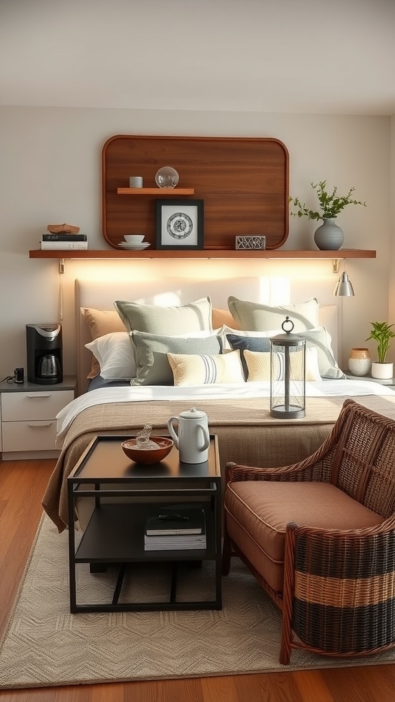 A cozy coffee and tea fusion area featuring a coffee pot, snacks, and a comfortable chair.